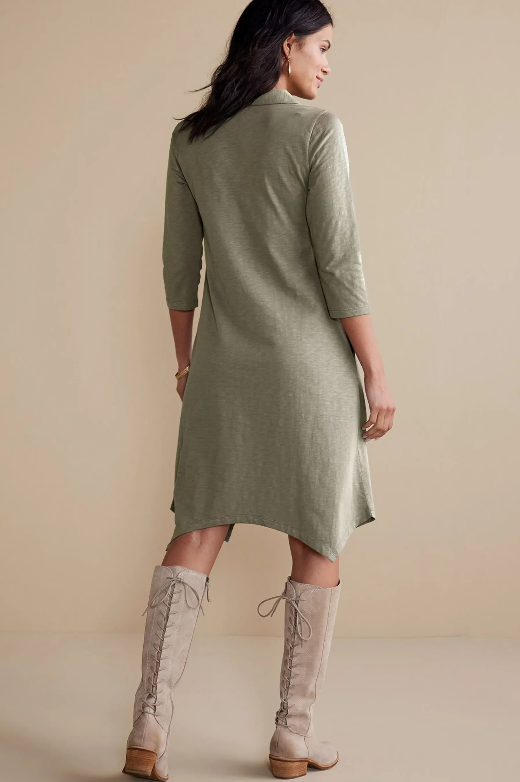 Soft Surroundings 3/4 Sleeve Danielle Button Dress> solids|short