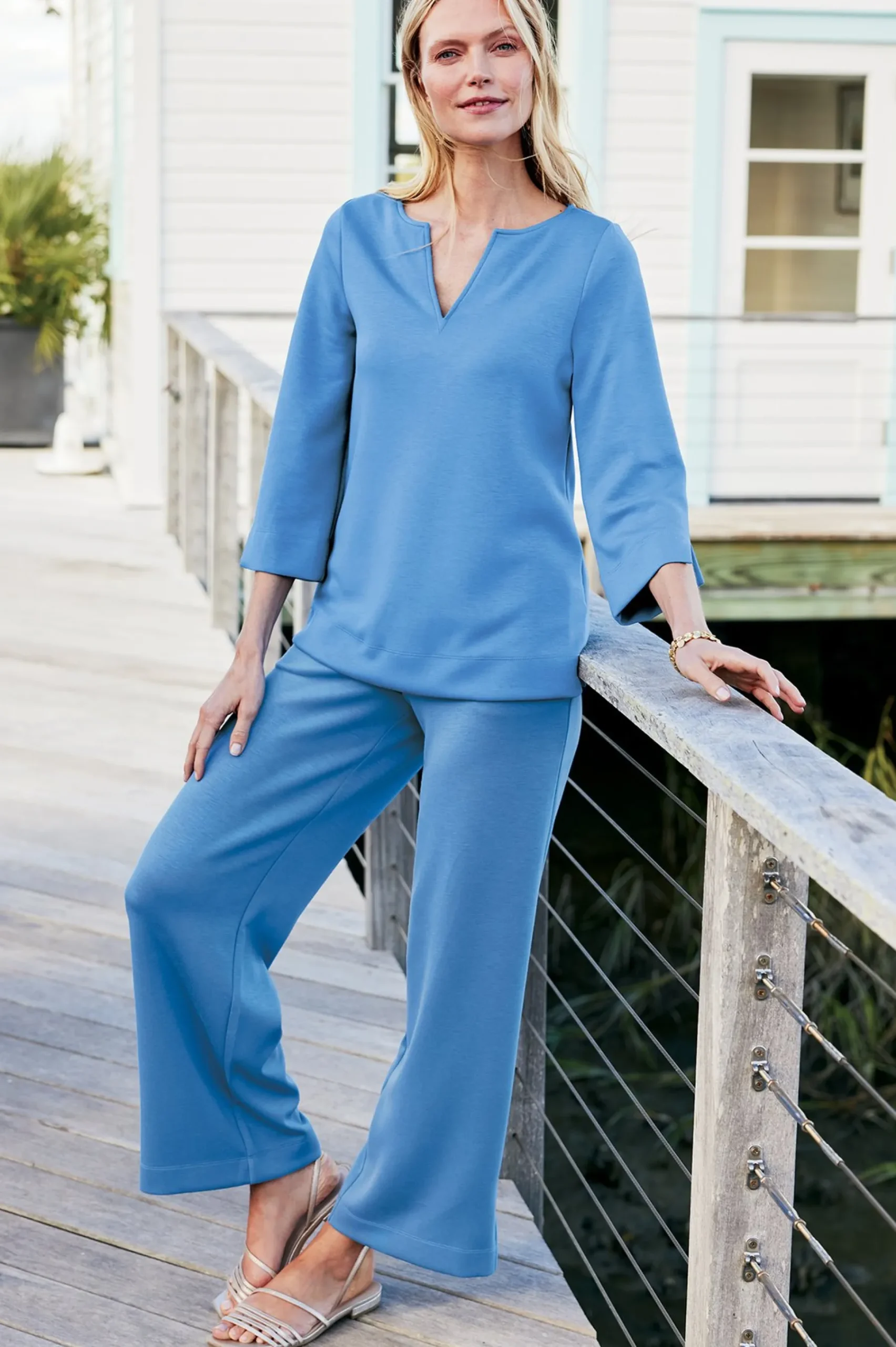 Soft Surroundings Ceri Knit Wide-Leg Pants> Into The Blues|full length