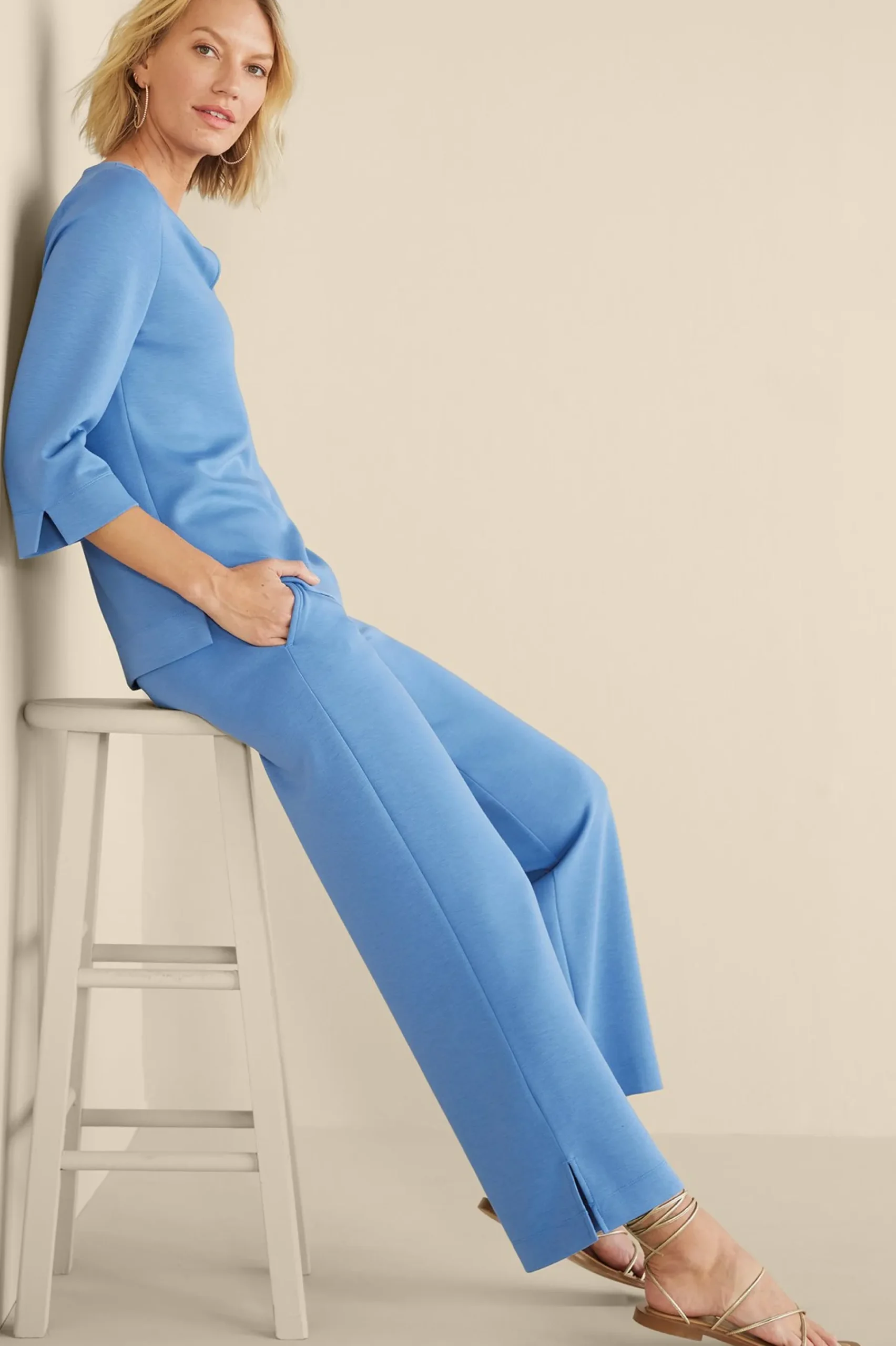Soft Surroundings Ceri Knit Wide-Leg Pants> Into The Blues|full length