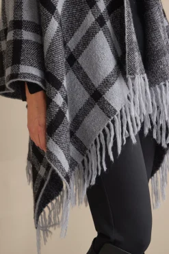 Soft Surroundings Demetria Plaid Poncho with Fur Collar><noscript><img width=