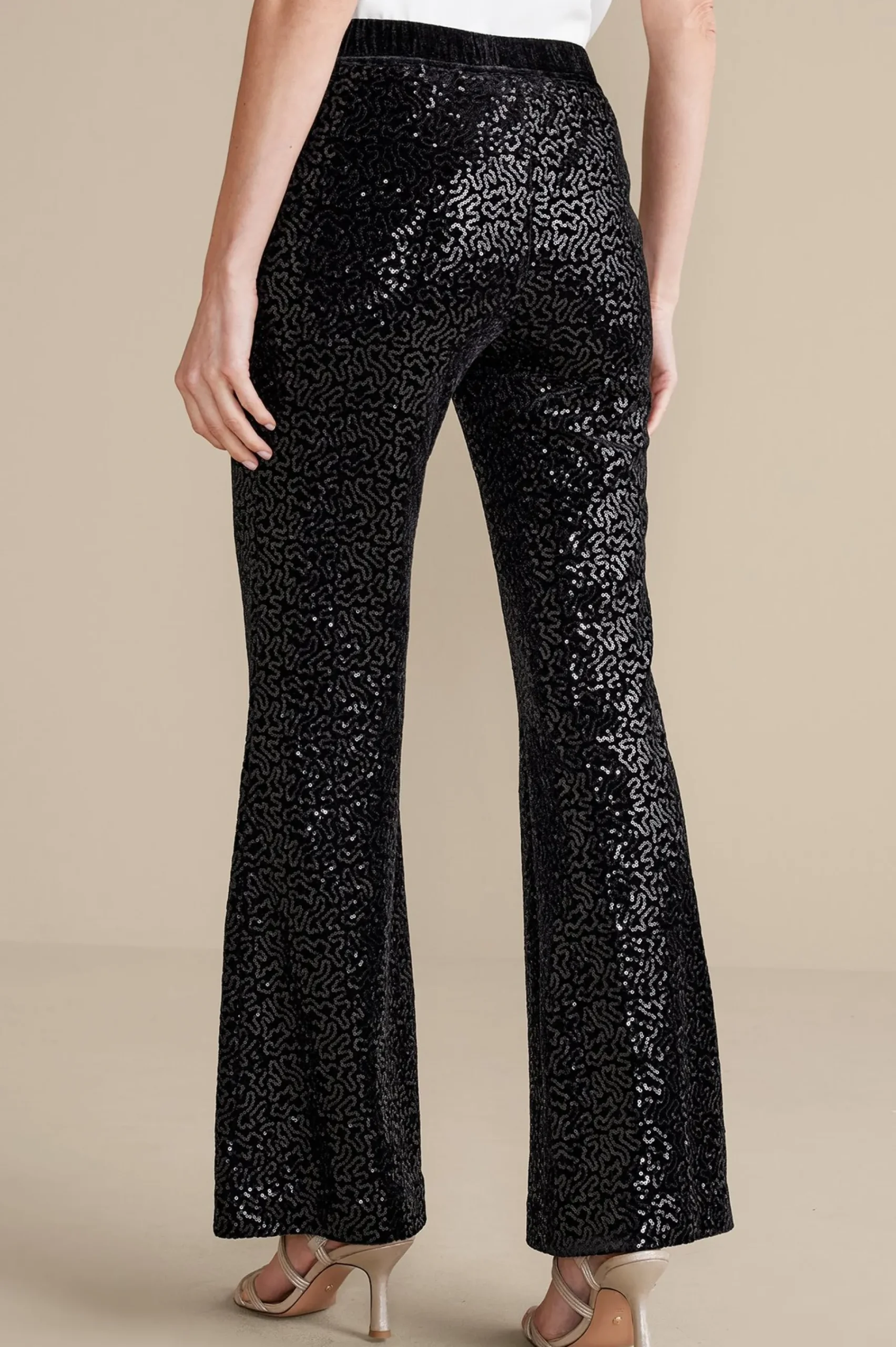 Soft Surroundings Eva Sequin Pants> full length|bootcut