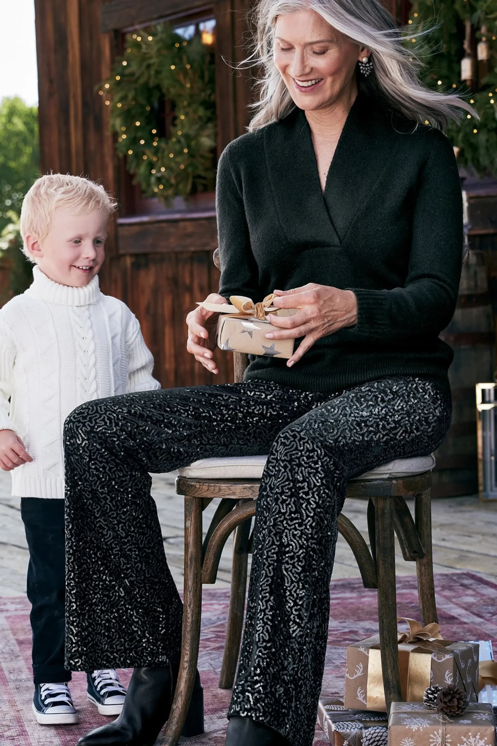 Soft Surroundings Eva Sequin Pants> full length|bootcut
