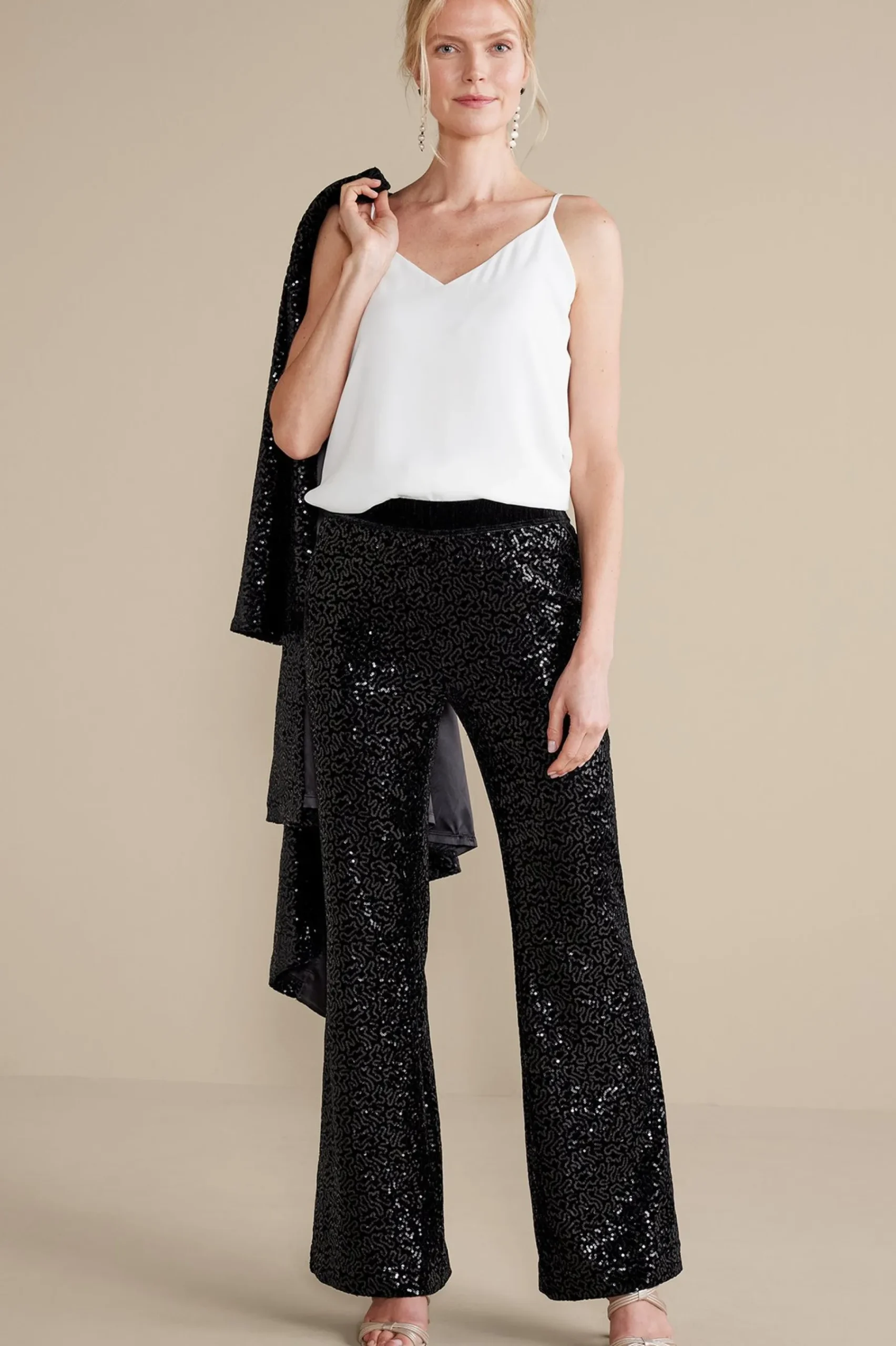 Soft Surroundings Eva Sequin Pants> full length|bootcut