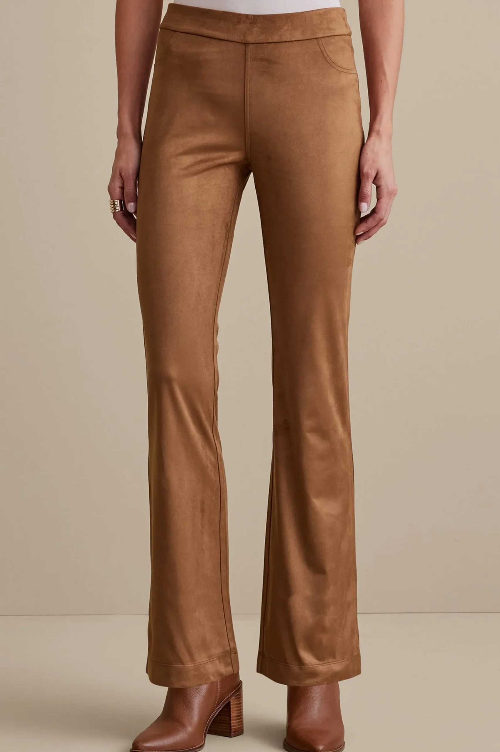 Soft Surroundings Faux Suede Bootcut Pants> full length|bootcut