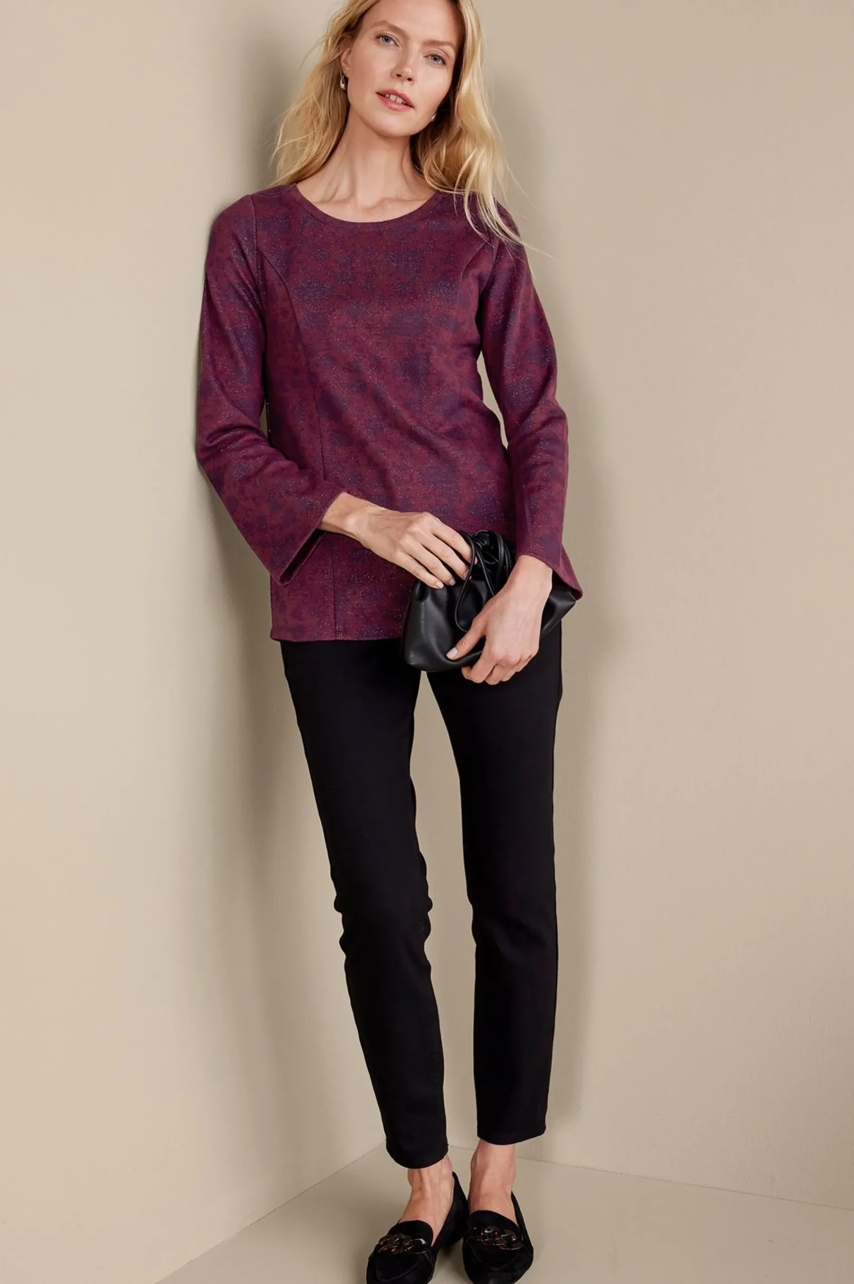 Soft Surroundings Jeri Jacquard Top> Feminine Flourish|long sleeve