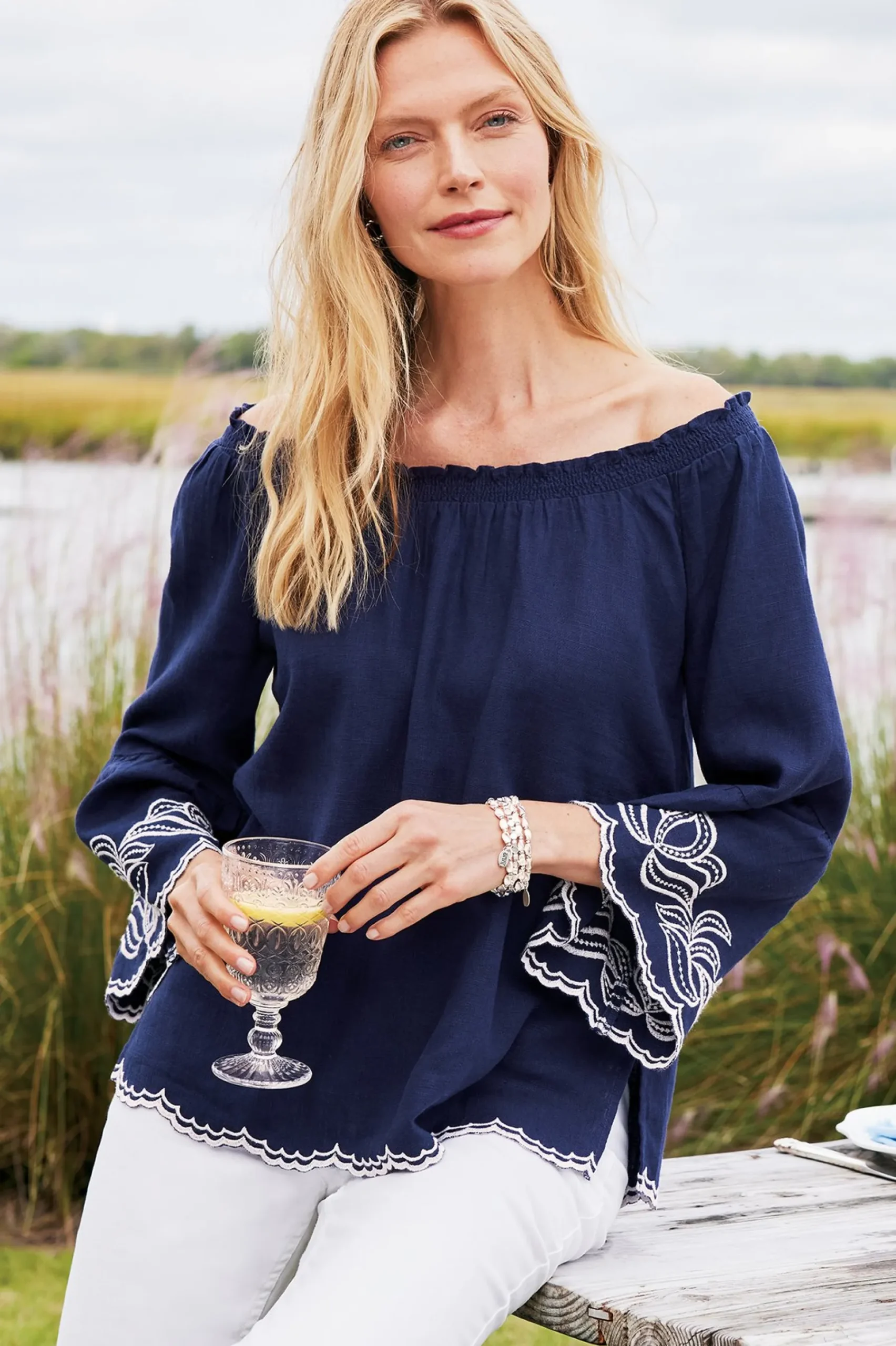 Soft Surroundings Josey Top> Feminine Flourish|Into The Blues
