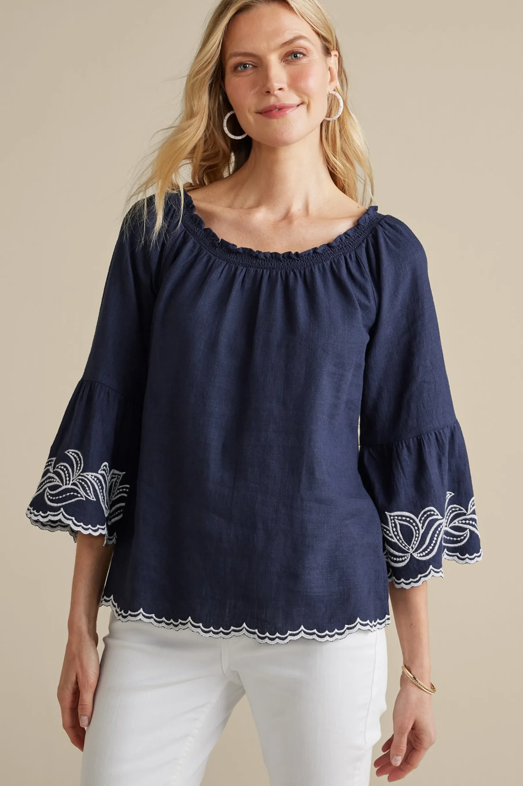 Soft Surroundings Josey Top> Feminine Flourish|Into The Blues
