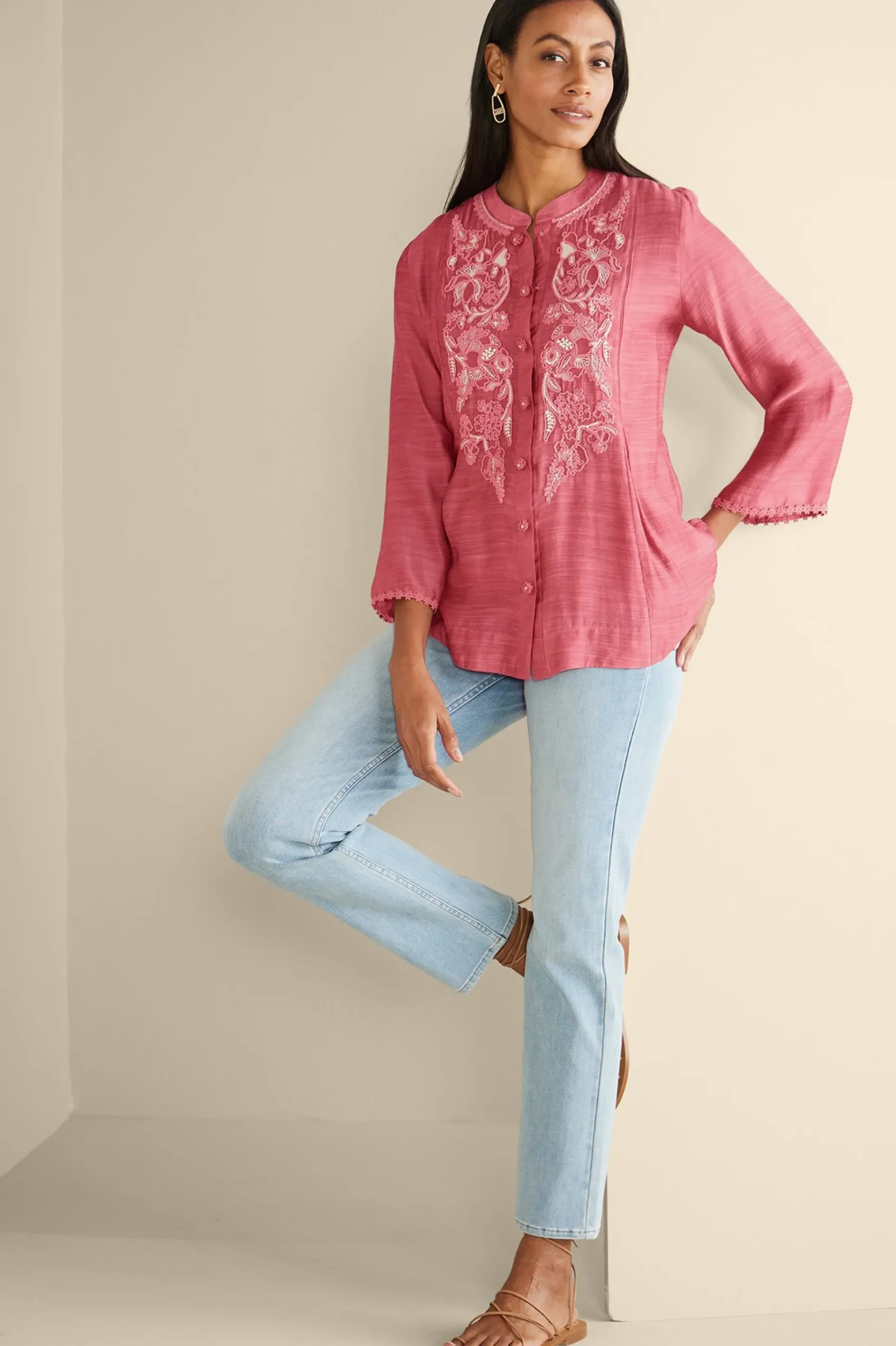 Soft Surroundings Kateri Soutache Embroidered Top> Feminine Flourish|Vacation Shop