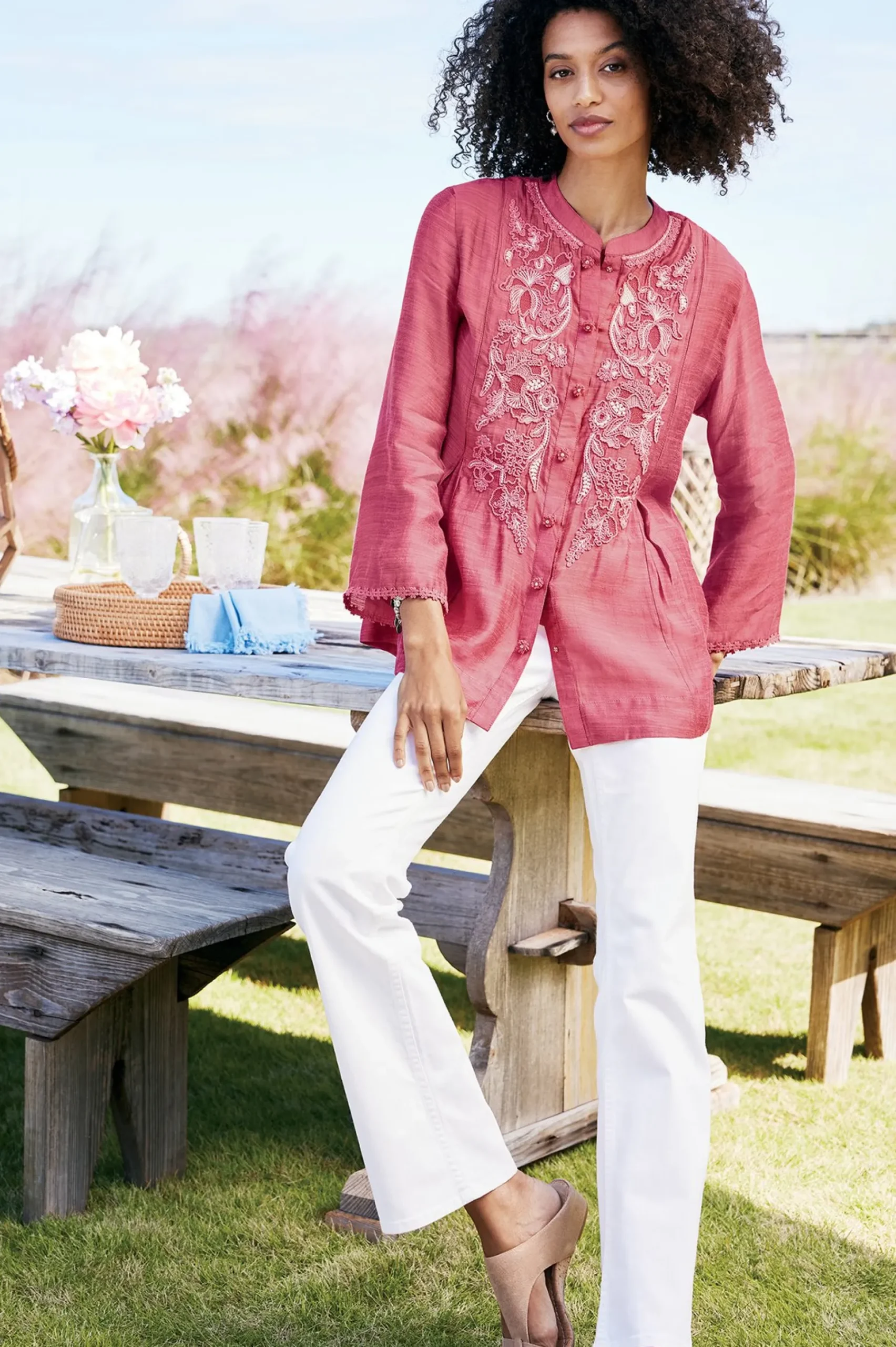 Soft Surroundings Kateri Soutache Embroidered Top> Feminine Flourish|Vacation Shop