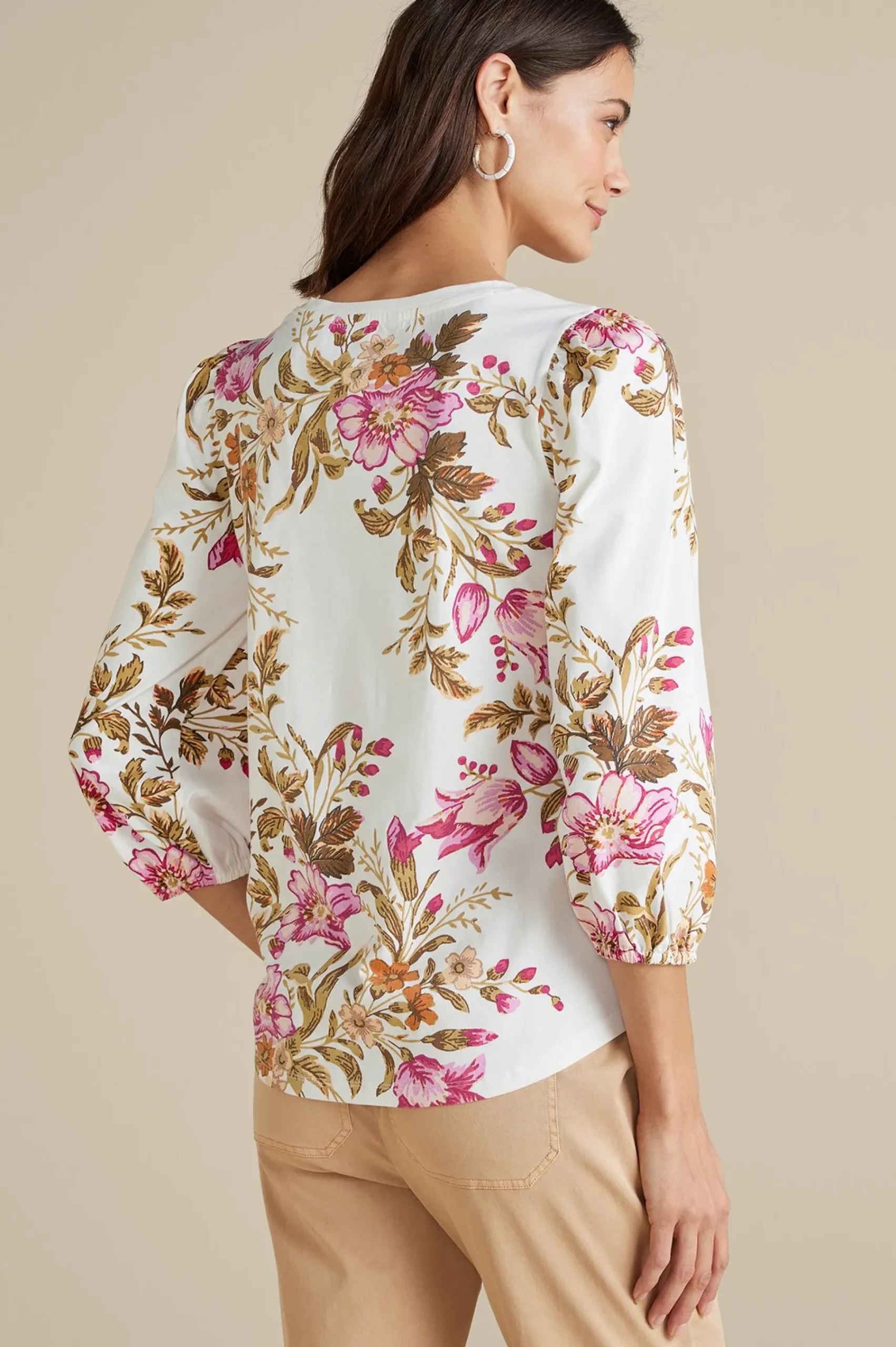 Soft Surroundings Lesley Printed Top> Feminine Flourish|three quarter length