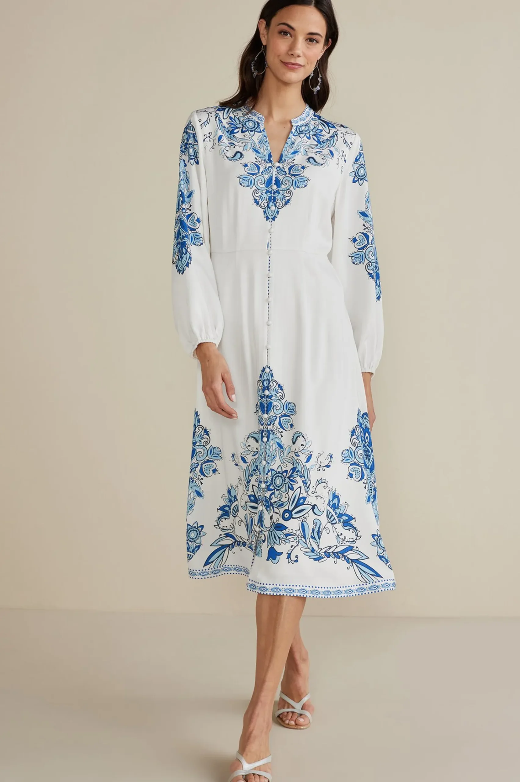 Soft Surroundings Louise Midi Dress> patterned|mid-length