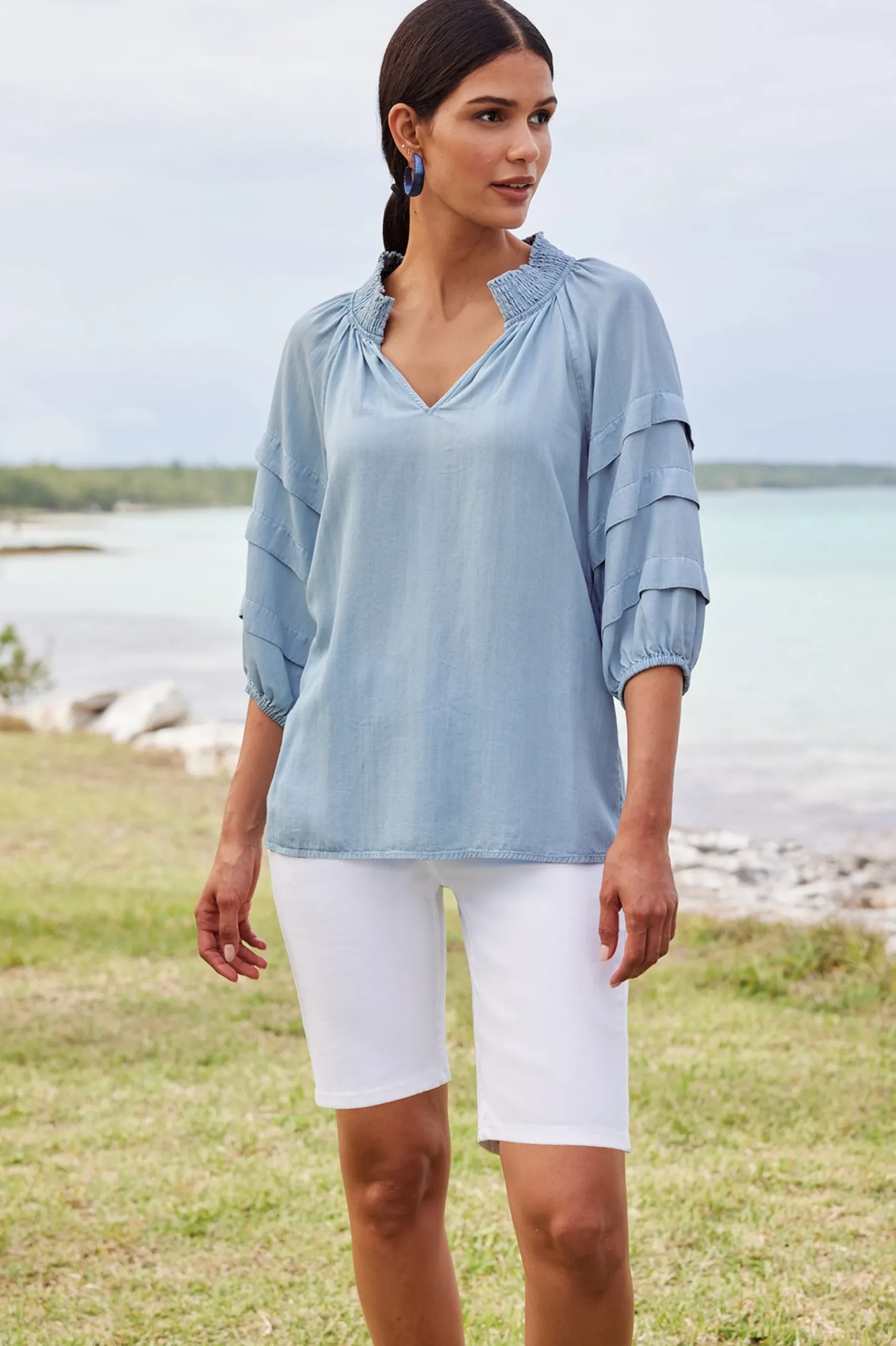Soft Surroundings Marisol TENCEL™ Top> three quarter length|pullovers
