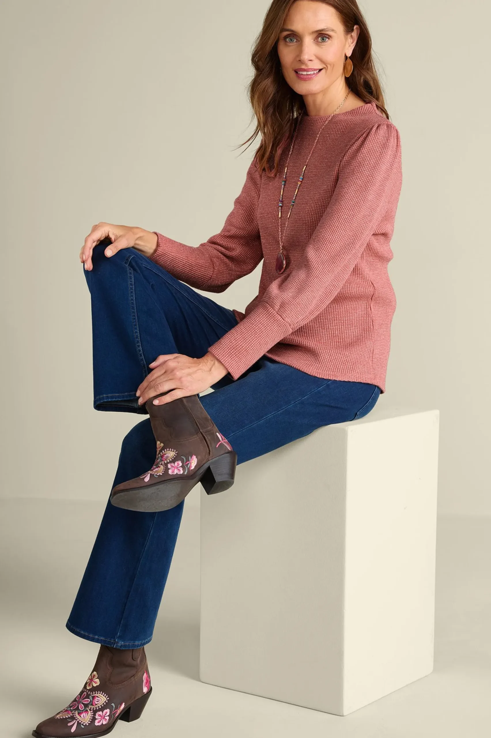 Soft Surroundings Melina Waffle Pullover> long sleeve|pullovers
