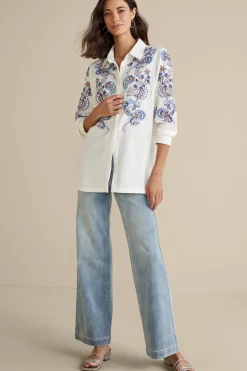 Soft Surroundings Nadia Linen Blend Shirt> Feminine Flourish|Into The Blues