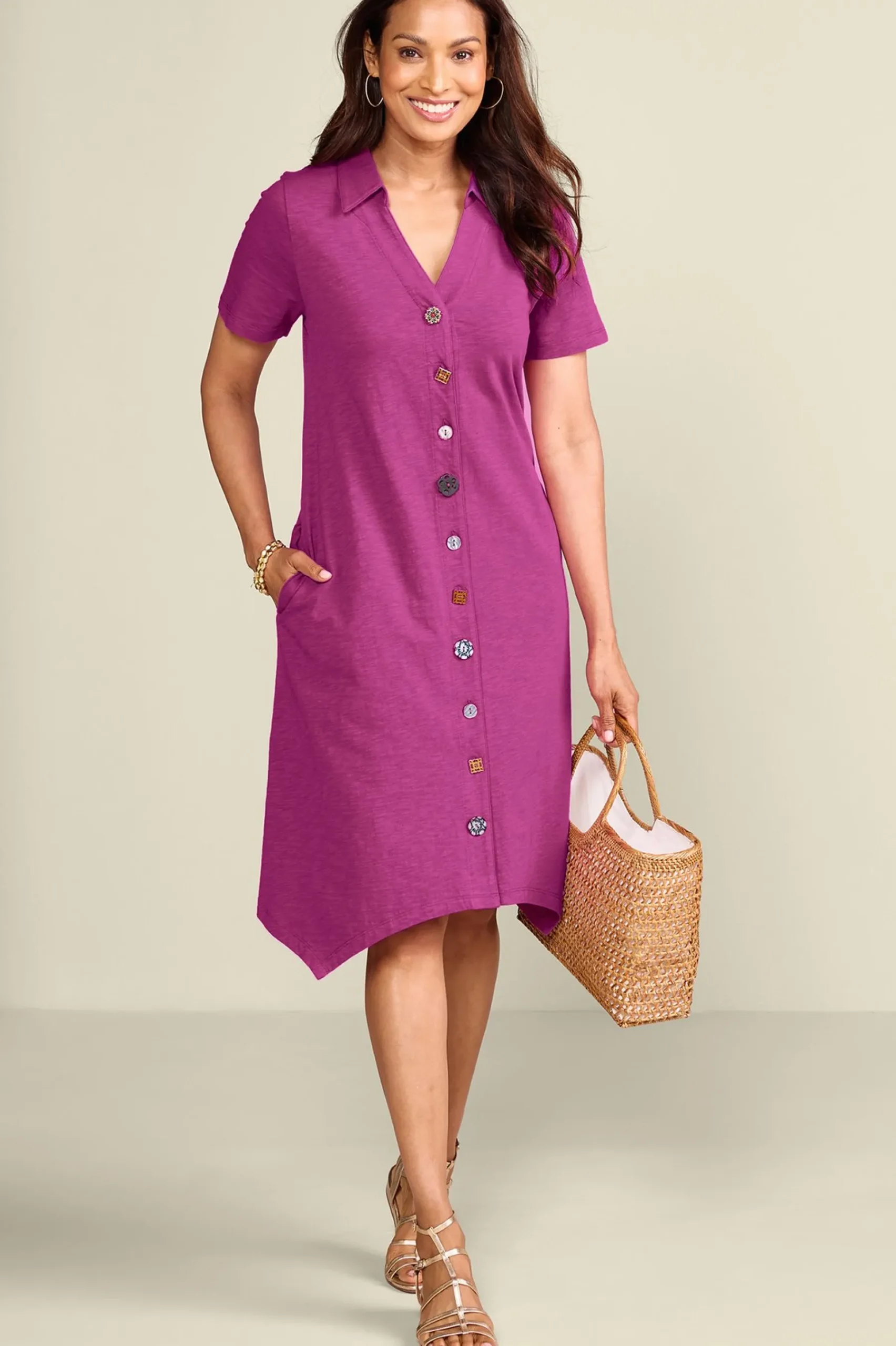 Soft Surroundings Petites Danielle Button Dress> Everyday Styles|Dresses