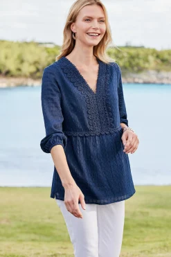 Soft Surroundings Petites Elodie Windowpane Gauze Top><noscript><img width=