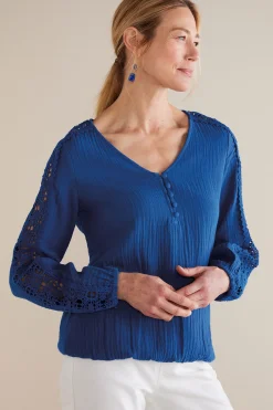Soft Surroundings Petites Melinda Gauze & Crochet Top><noscript><img width=