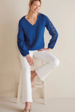 Soft Surroundings Petites Melinda Gauze & Crochet Top><noscript><img width=