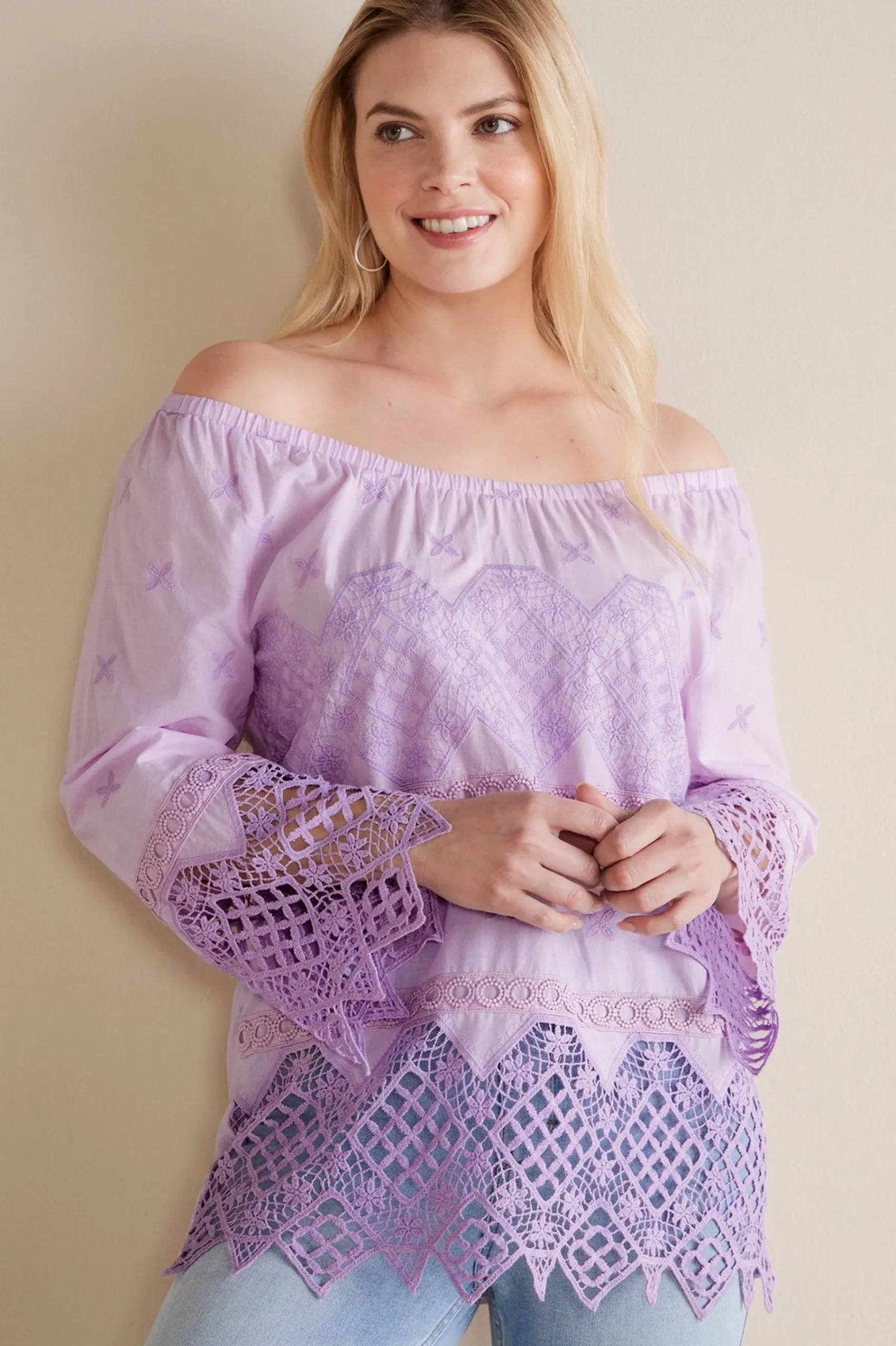 Soft Surroundings Petites Pilar Off the Shoulder Top> Feminine Flourish|Global Artistry