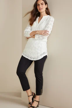 Soft Surroundings Priya Knit Lace Tunic> three quarter length|pullovers