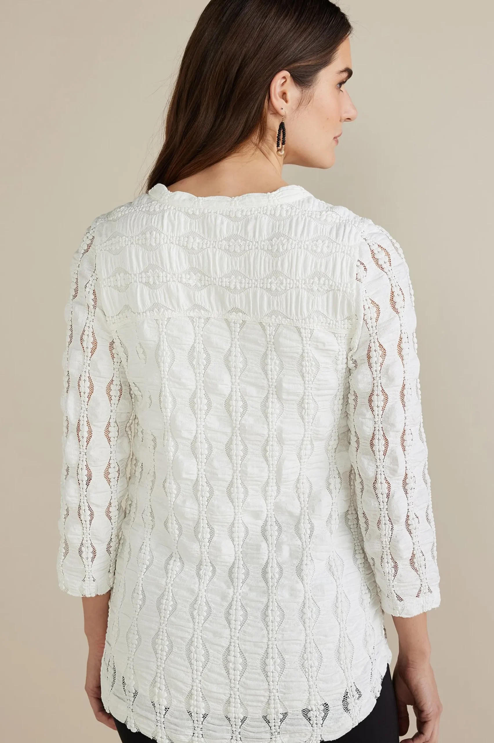 Soft Surroundings Priya Knit Lace Tunic> three quarter length|pullovers
