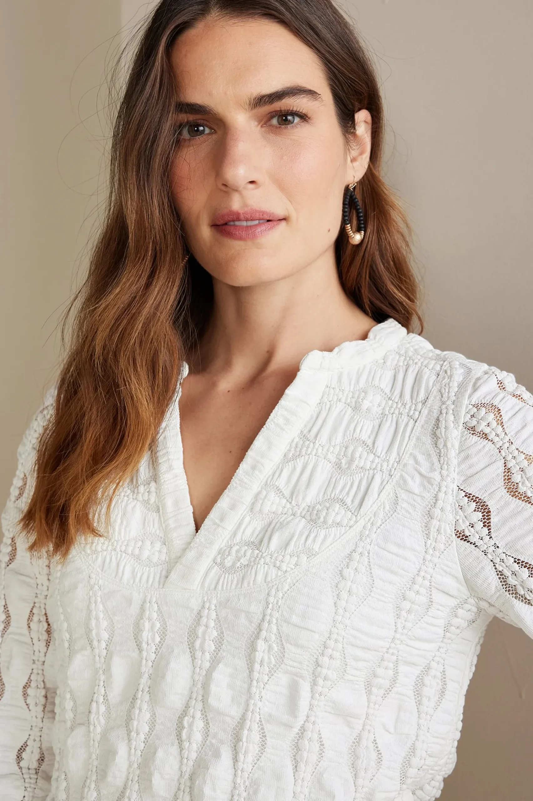 Soft Surroundings Priya Knit Lace Tunic> three quarter length|pullovers