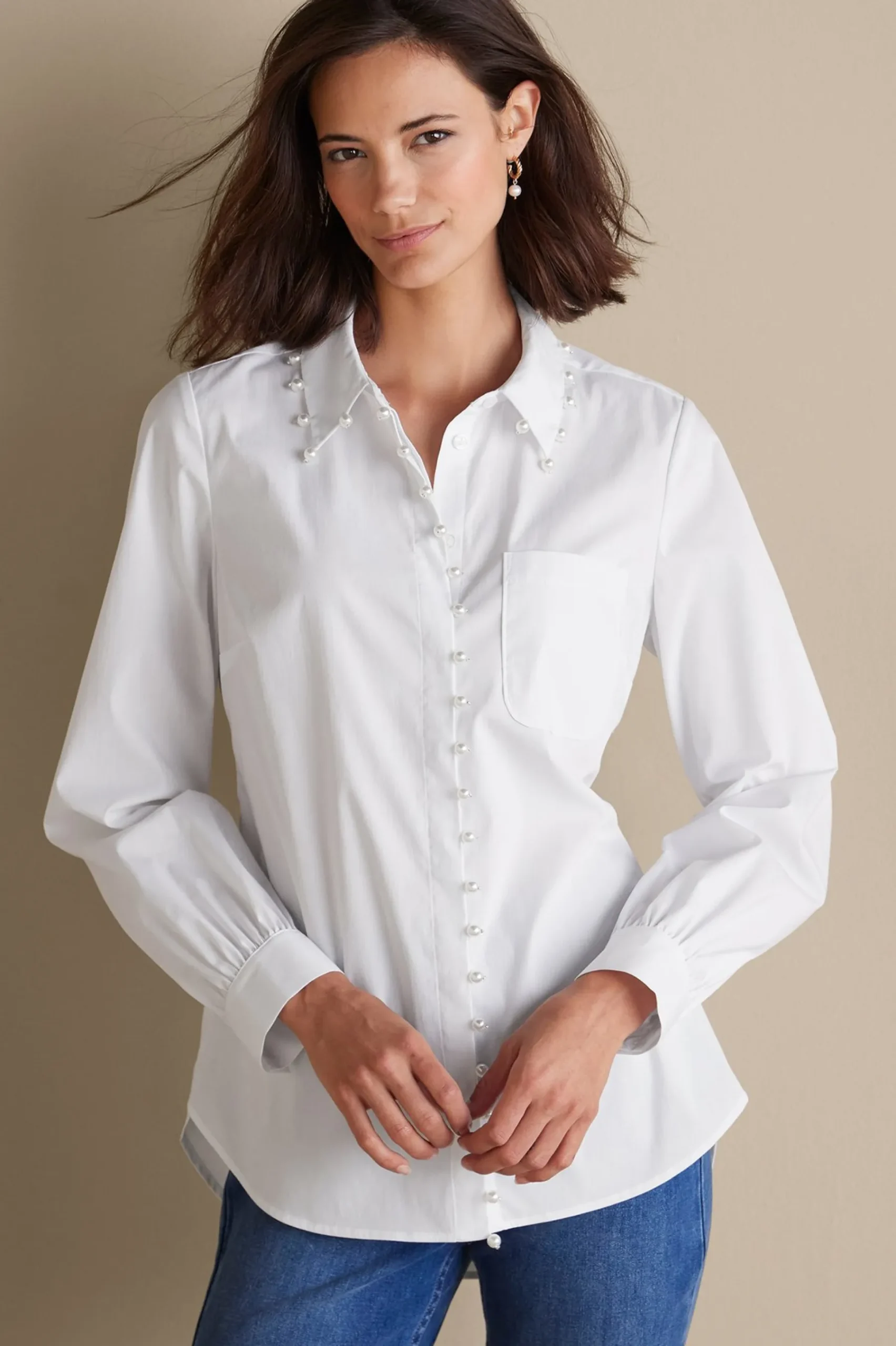 Soft Surroundings Rania Pearl Shirt> Everyday Styles|long sleeve