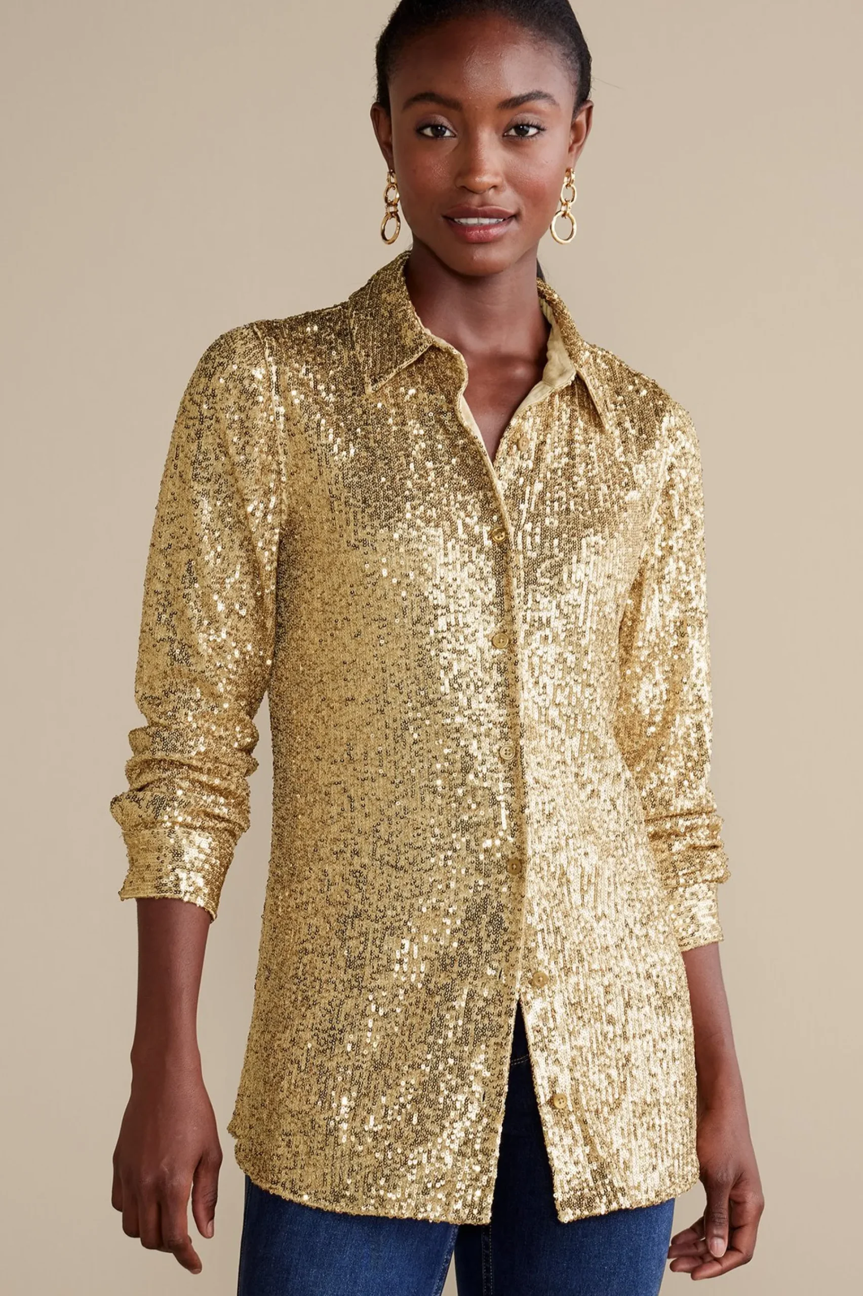 Soft Surroundings Sancerre Sequin Shirt> Feminine Flourish|long sleeve