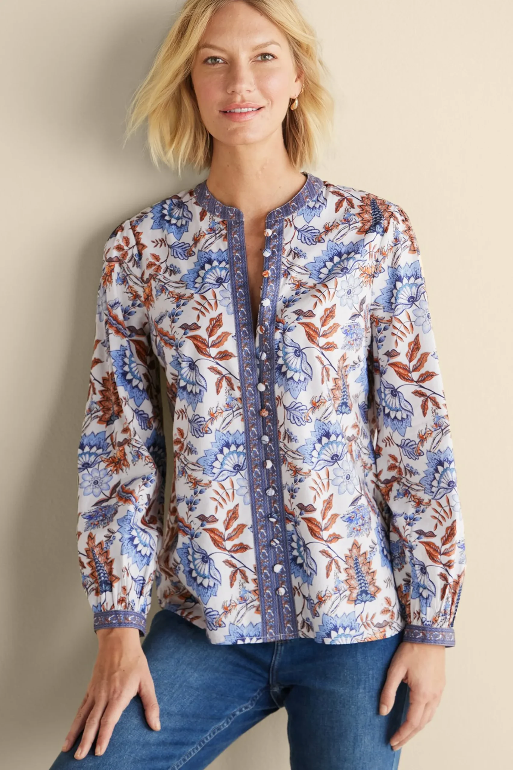 Soft Surroundings Tracy Top> Feminine Flourish|Into The Blues