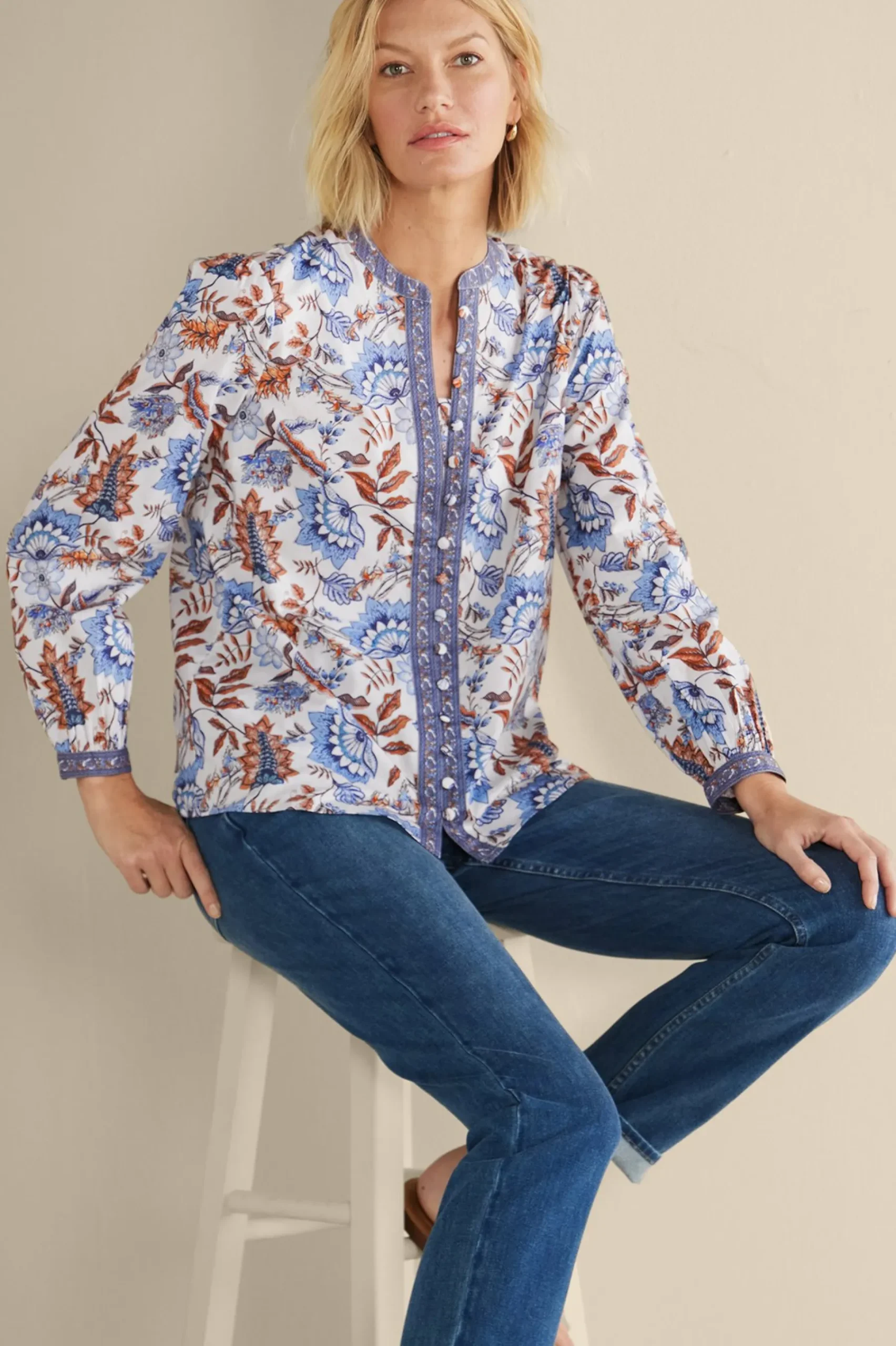 Soft Surroundings Tracy Top> Feminine Flourish|Into The Blues
